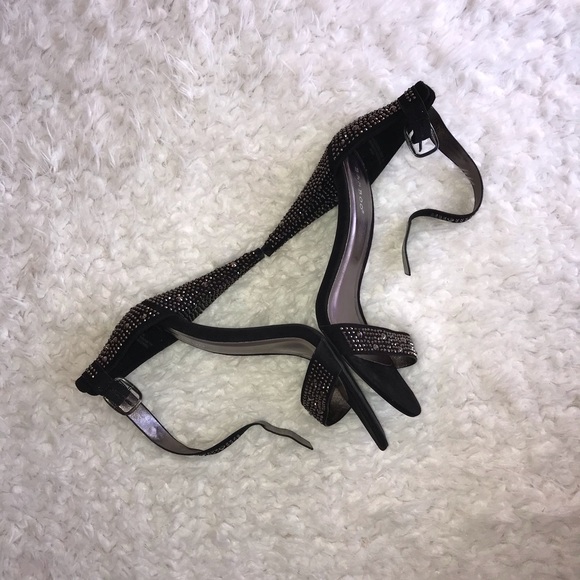 Bamboo black , silver studded ankle strap heeled sandals - Picture 6 of 8